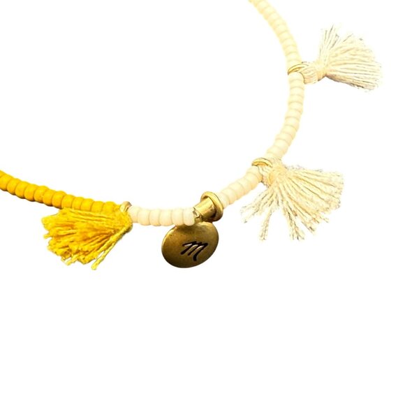Madewell Beaded Tassel Bracelet With Brass Charm In Yellow & Cream Colors - Picture 3 of 3